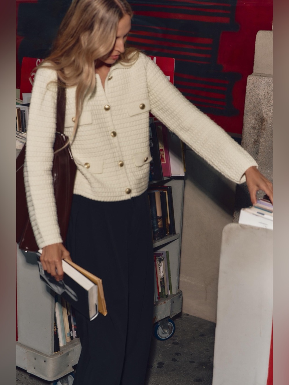 ZARA Cream Textured Knit Button Jacket Cardigan